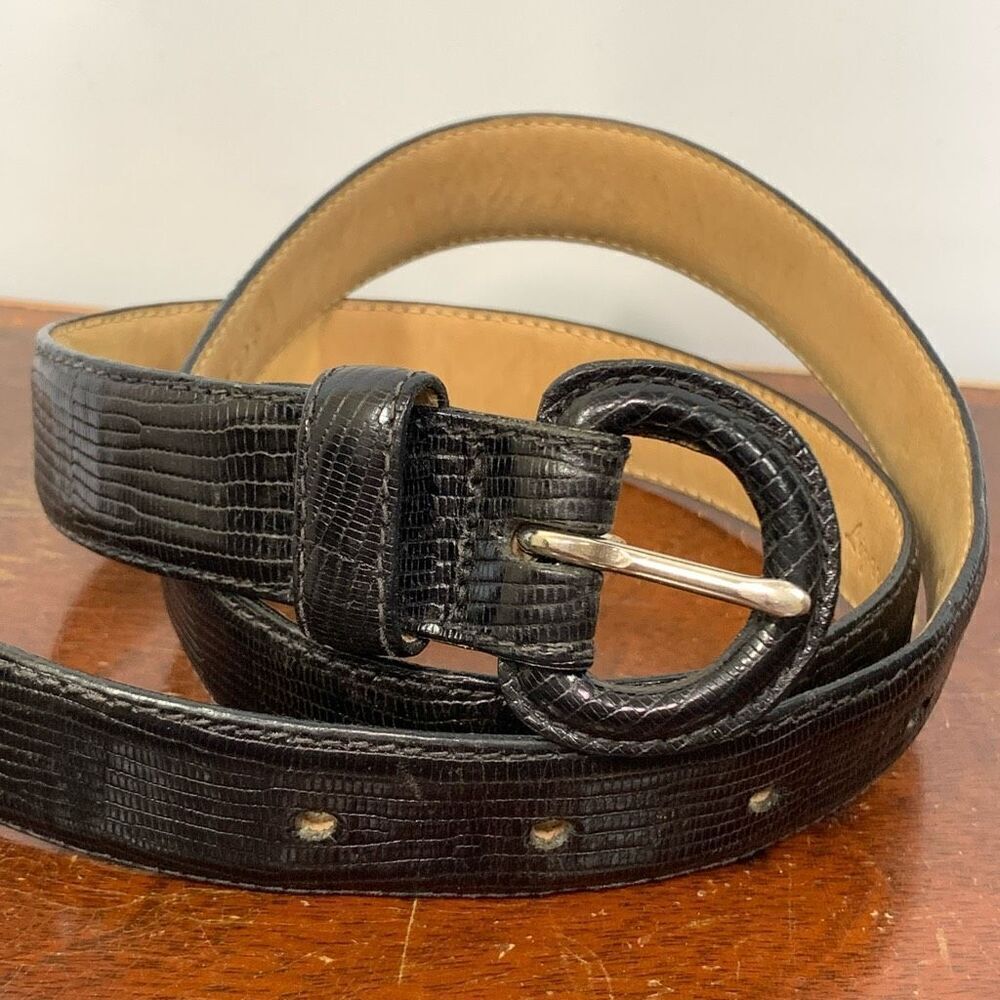 Calvin Klein Women's Lizard Grain Leather Belt Brown 27-31" Adjustable